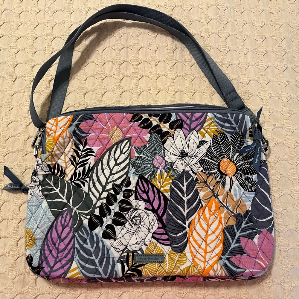 NEW Vera Bradley Ultralight Laptop Workstation Crossbody Tropical Palm Floral